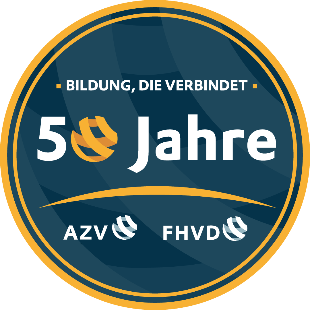 Medaille: Logo für 50 Jahre AZV & FHVD, mit dem Motto: "Bildung, die verbindet"